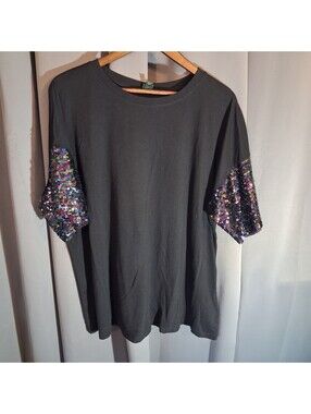 Wild Fable Black T-Shirt with Sequin Sleeves XXL